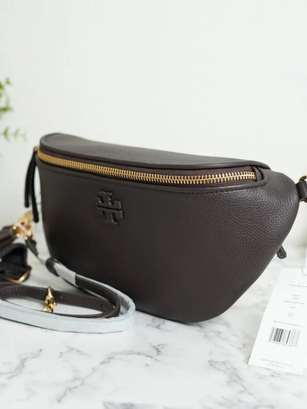 Tory Burch Thea Pebbled Leather Belt Bag Fanny Pack in Deep Brown 165917 NWT